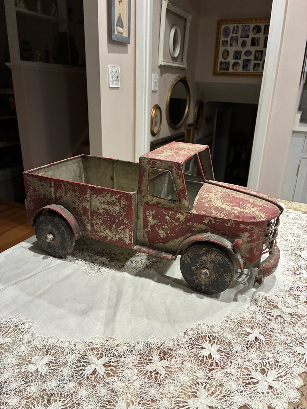 Rustic Red Metal Decorative Truck - Holiday Table Accent